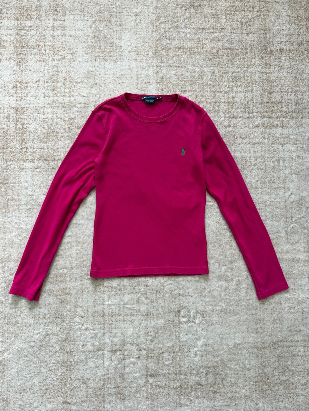 Ralph Lauren Sport Long Sleeve Pony Logo Tee — Pink/Fuchsia, Size M